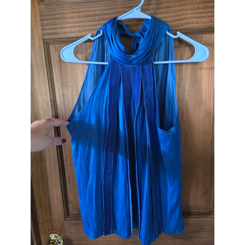 Ramy Brook‎ Blue Smocked Halter Tie Back Sleeveless Blouse XS/P